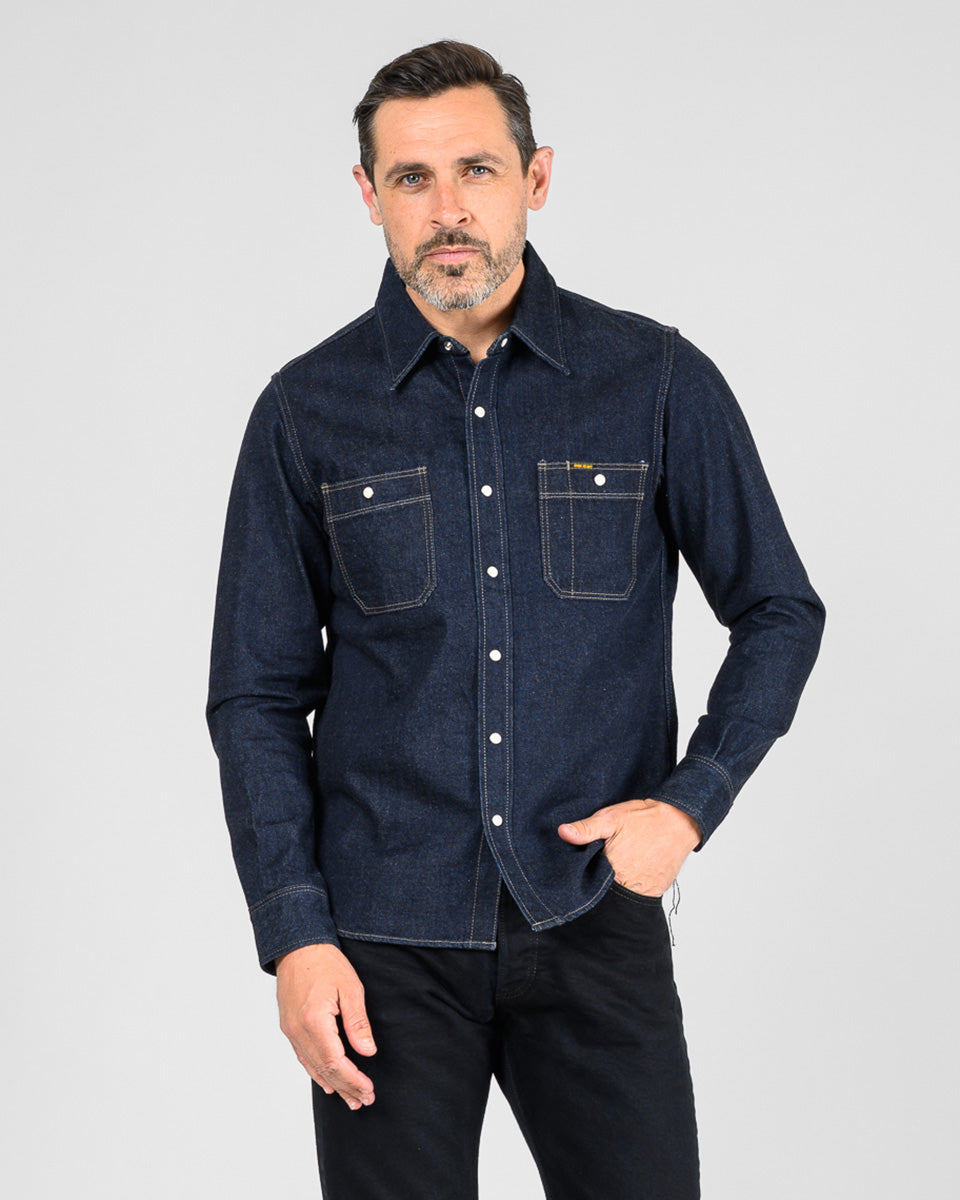 IHSH-326-IND - 12oz Selvedge Indigo Denim Work Shirt with Snaps - Indigo