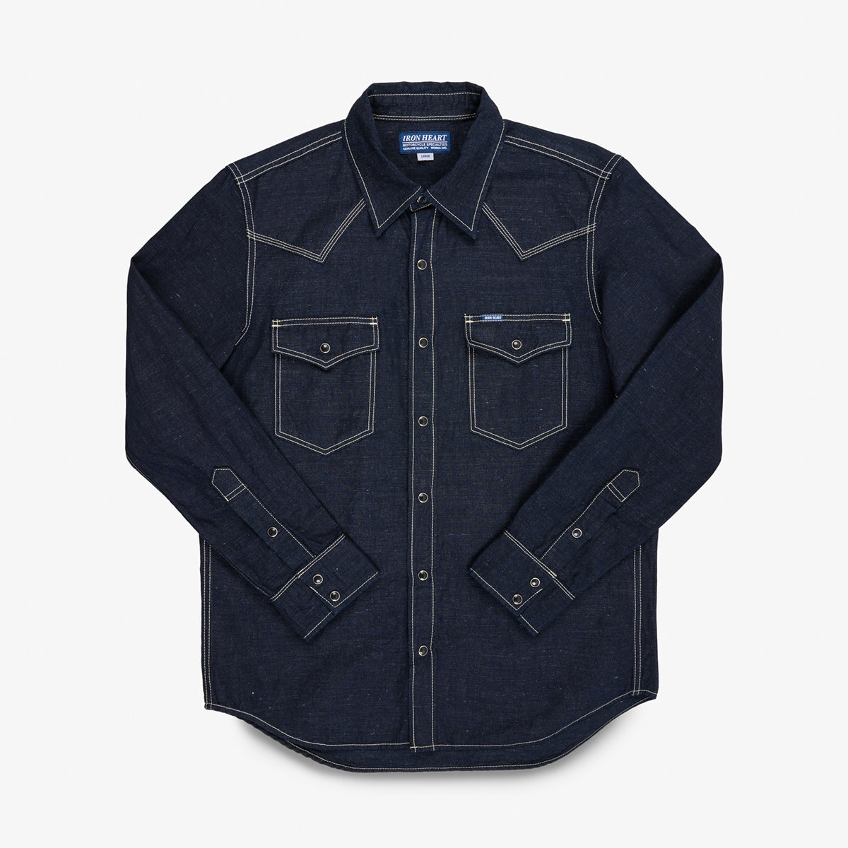 IRON HEART デニムシャツ X-LARGE ウォバッシュ IHSH-444-IND - 7oz Cotton Linen Chambray Western Shirt - Indigo