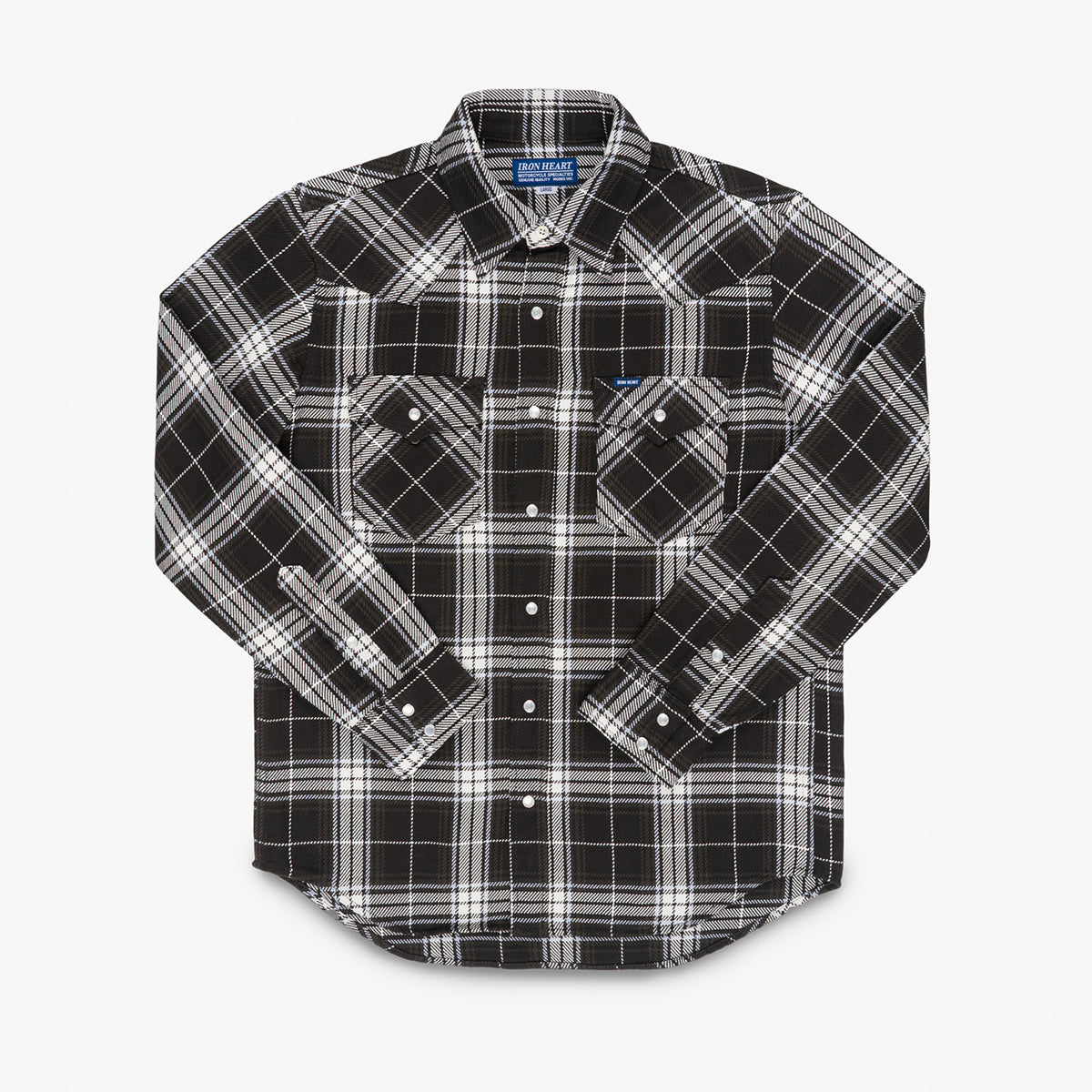 IHSH-439-BLK - 9oz Selvedge Flannel Western Shirt - Black Check