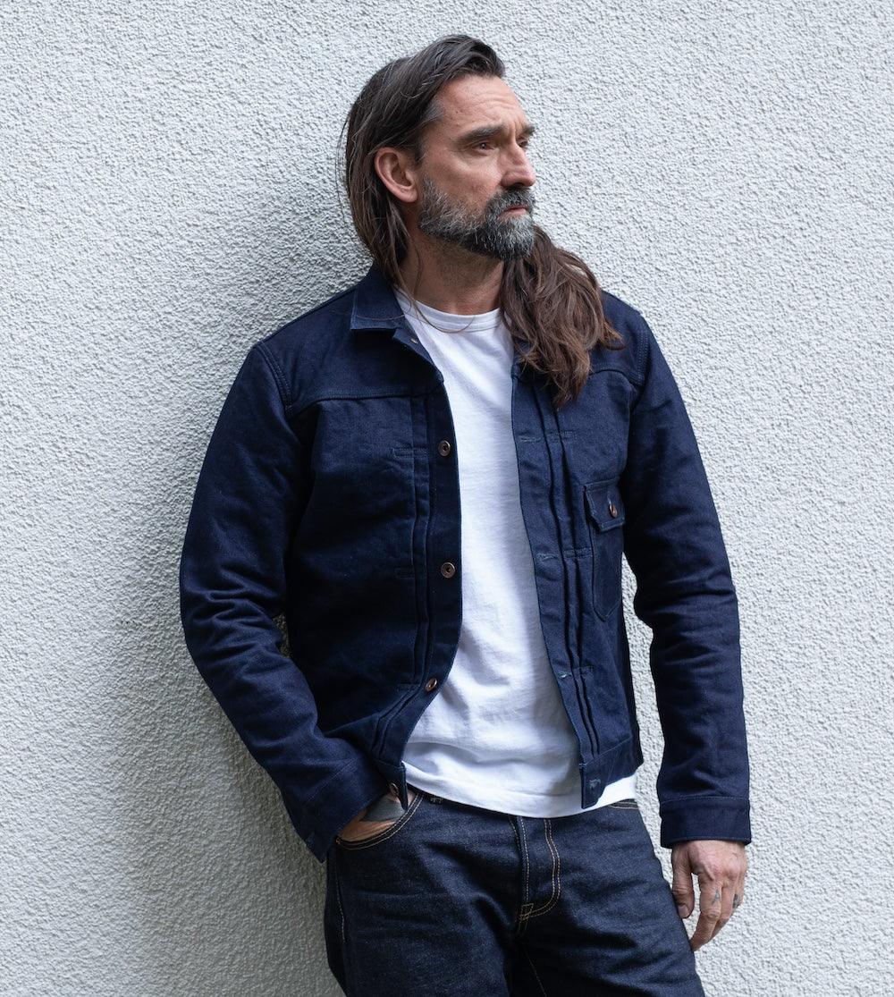 IHJ-140-IG - 19oz Selvedge Denim Type I Jacket - Indigo/Grey