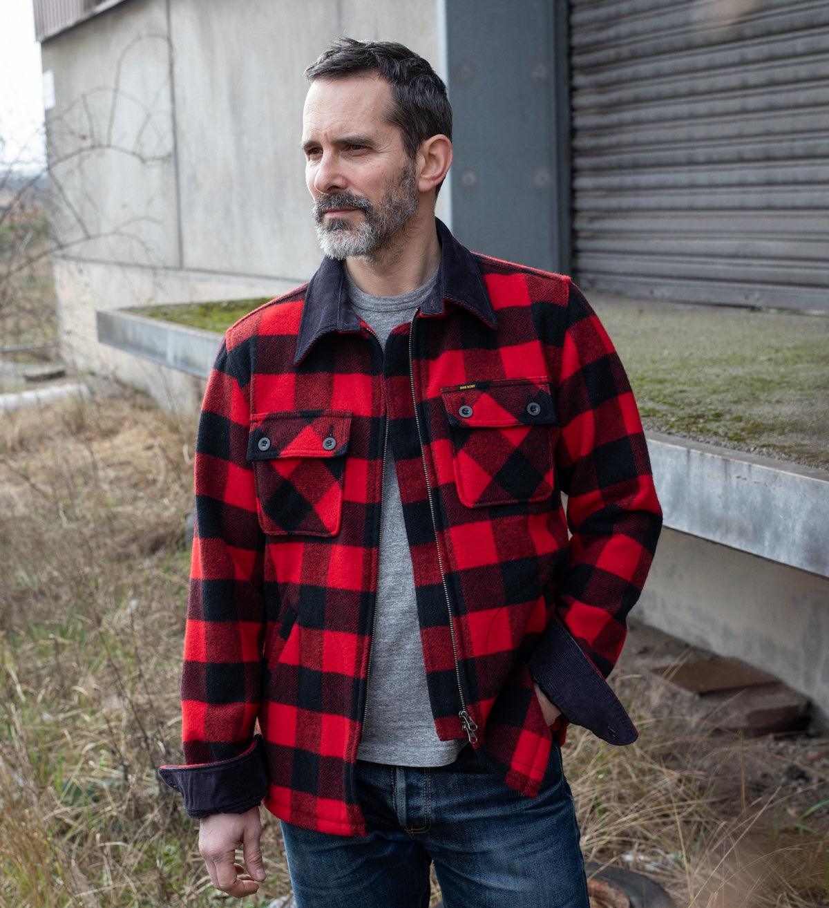 IHW-20-RED - Wool Buffalo Check Bush Jacket - Red
