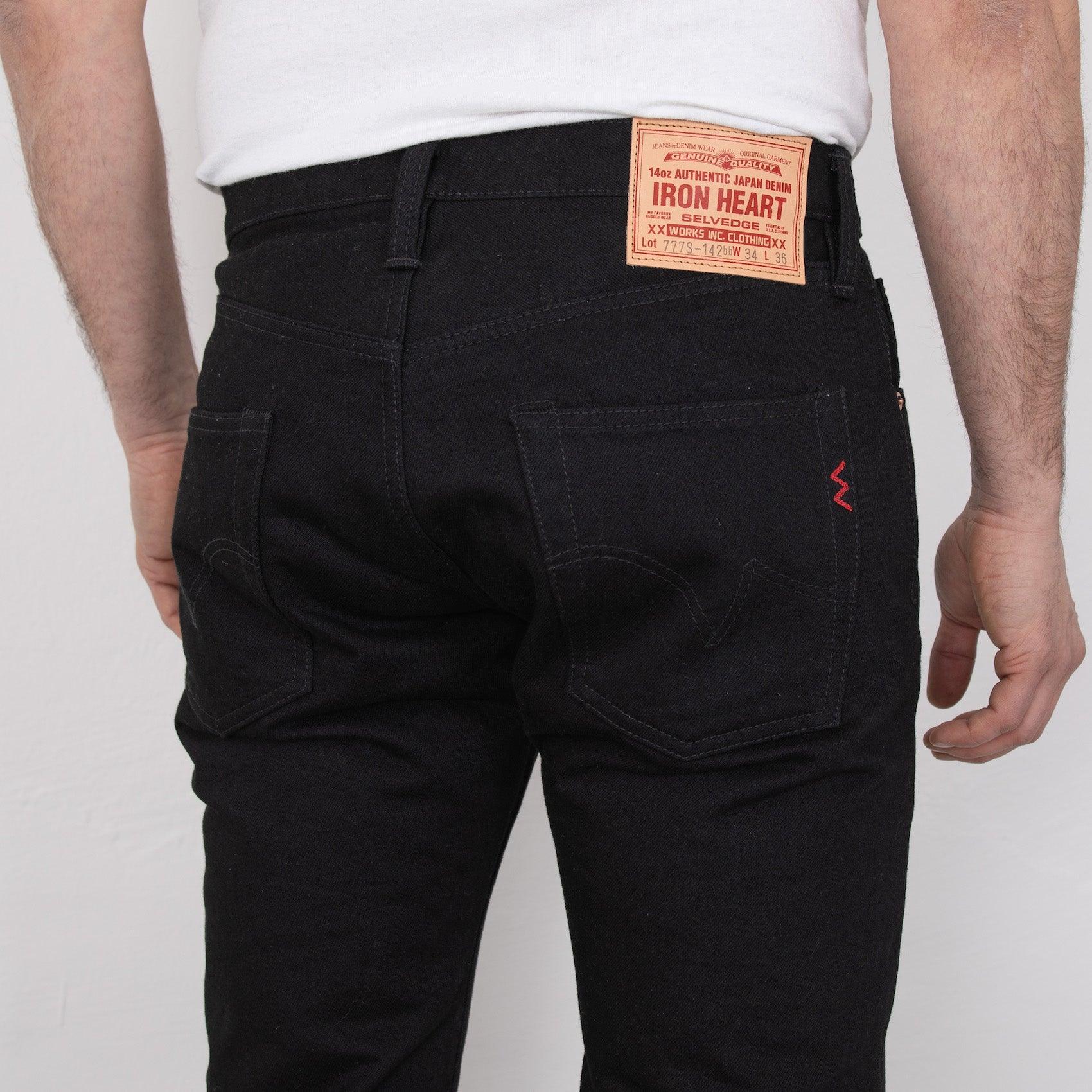 IH-777S-142BB - 14oz Selvedge Denim Slim Tapered Jeans - Black/Black