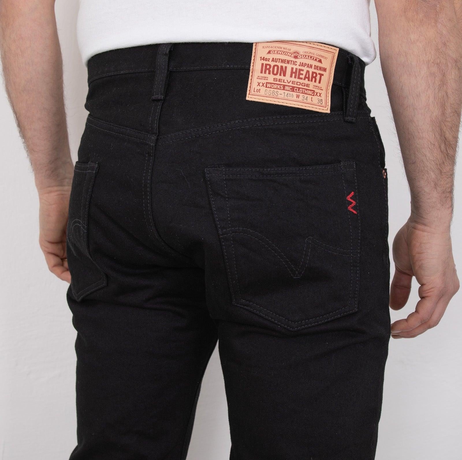 IH-666S-142BB - 14oz Selvedge Denim Slim Straight Cut Jeans - Black/Black