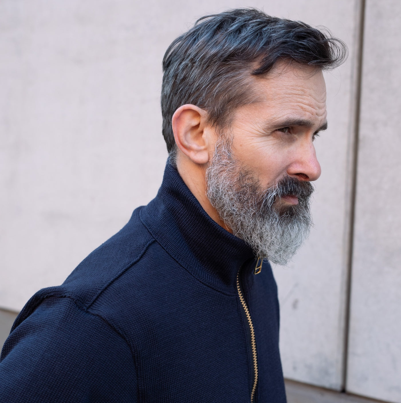 DE-SW0111-NAV - DEHEN 1920 Full-Zip Moto-Sweater - Navy