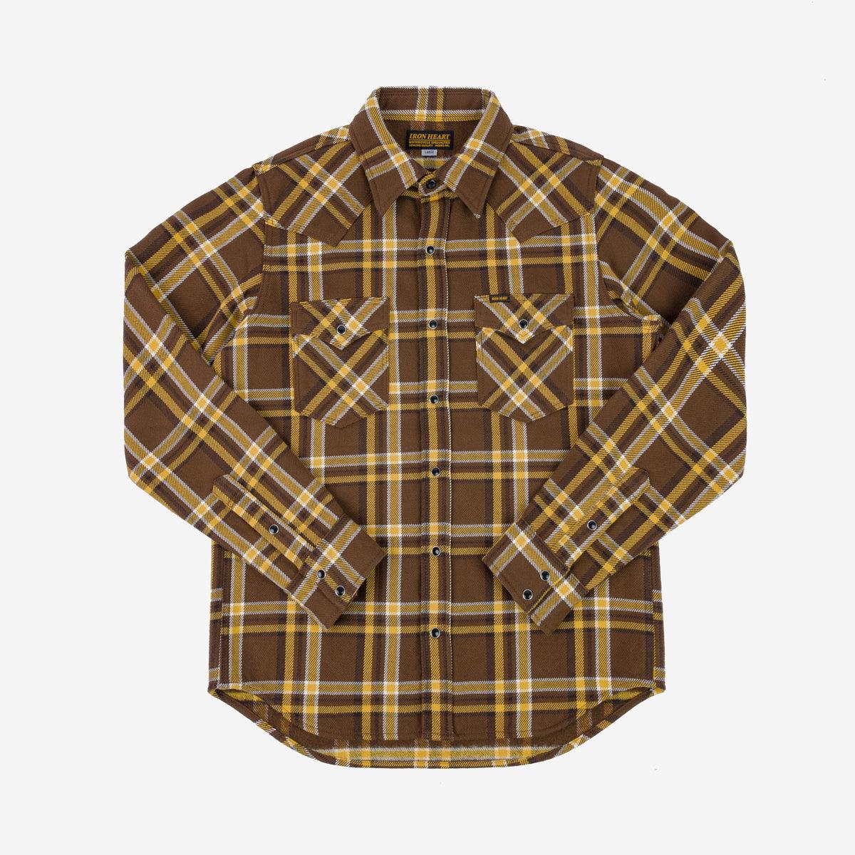 IHSH-372-BRN - Ultra Heavy Flannel Crazy Check Western Shirt - Brown