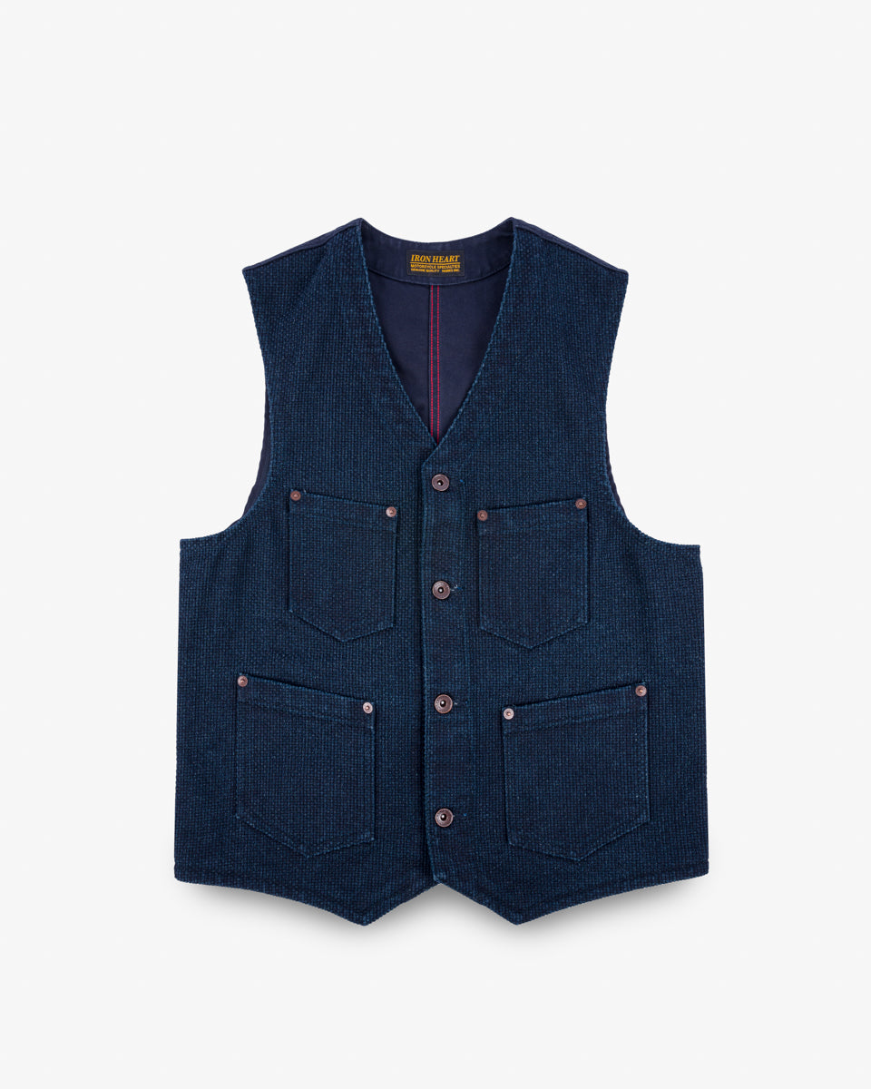 IHV-50-IND - 14oz Sashiko Dobby Cloth / Duck Work Vest - Indigo