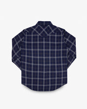 IHSH-411-BLK - 9oz Selvedge Indigo Check Flannel Western Shirt - Indigo/Black