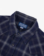 IHSH-411-BLK - 9oz Selvedge Indigo Check Flannel Western Shirt - Indigo/Black