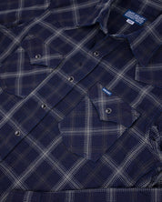 IHSH-411-BLK - 9oz Selvedge Indigo Check Flannel Western Shirt - Indigo/Black