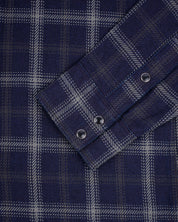 IHSH-411-BLK - 9oz Selvedge Indigo Check Flannel Western Shirt - Indigo/Black