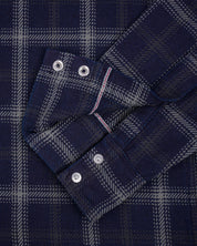 IHSH-411-BLK - 9oz Selvedge Indigo Check Flannel Western Shirt - Indigo/Black