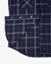 IHSH-411-BLK - 9oz Selvedge Indigo Check Flannel Western Shirt - Indigo/Black