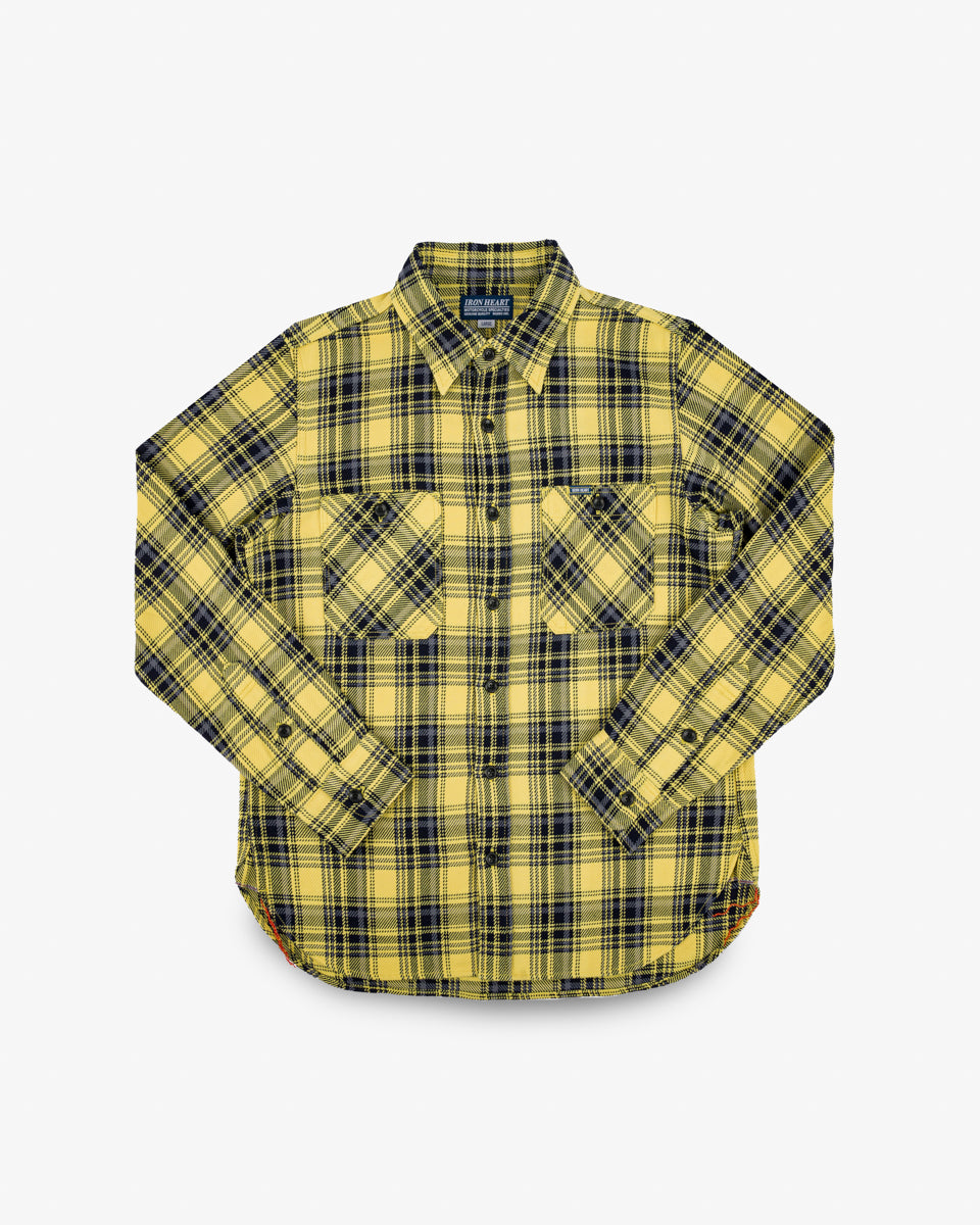 IHSH-412-YEL - 9oz Selvedge Indigo Check Flannel Work Shirt - Yellow