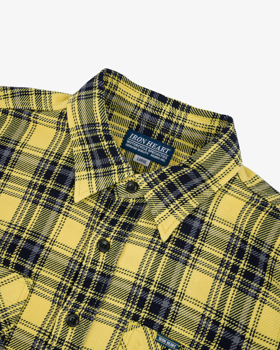 IHSH-412-YEL - 9oz Selvedge Indigo Check Flannel Work Shirt - Yellow
