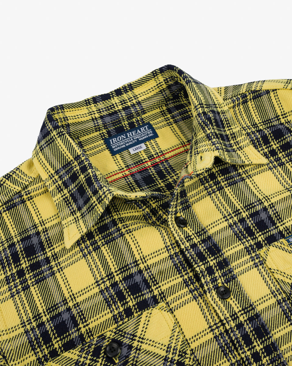 IHSH-412-YEL - 9oz Selvedge Indigo Check Flannel Work Shirt - Yellow
