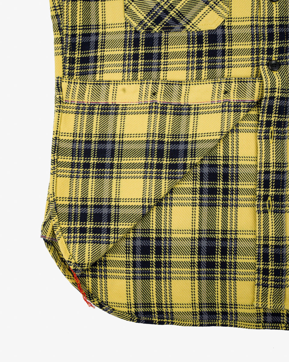 IHSH-412-YEL - 9oz Selvedge Indigo Check Flannel Work Shirt - Yellow