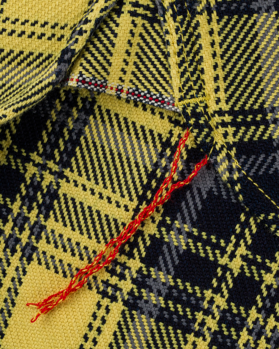 IHSH-412-YEL - 9oz Selvedge Indigo Check Flannel Work Shirt - Yellow