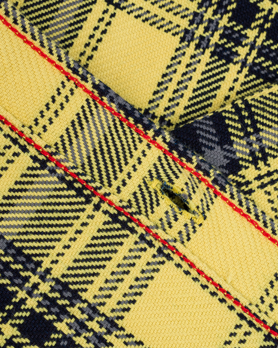 IHSH-412-YEL - 9oz Selvedge Indigo Check Flannel Work Shirt - Yellow