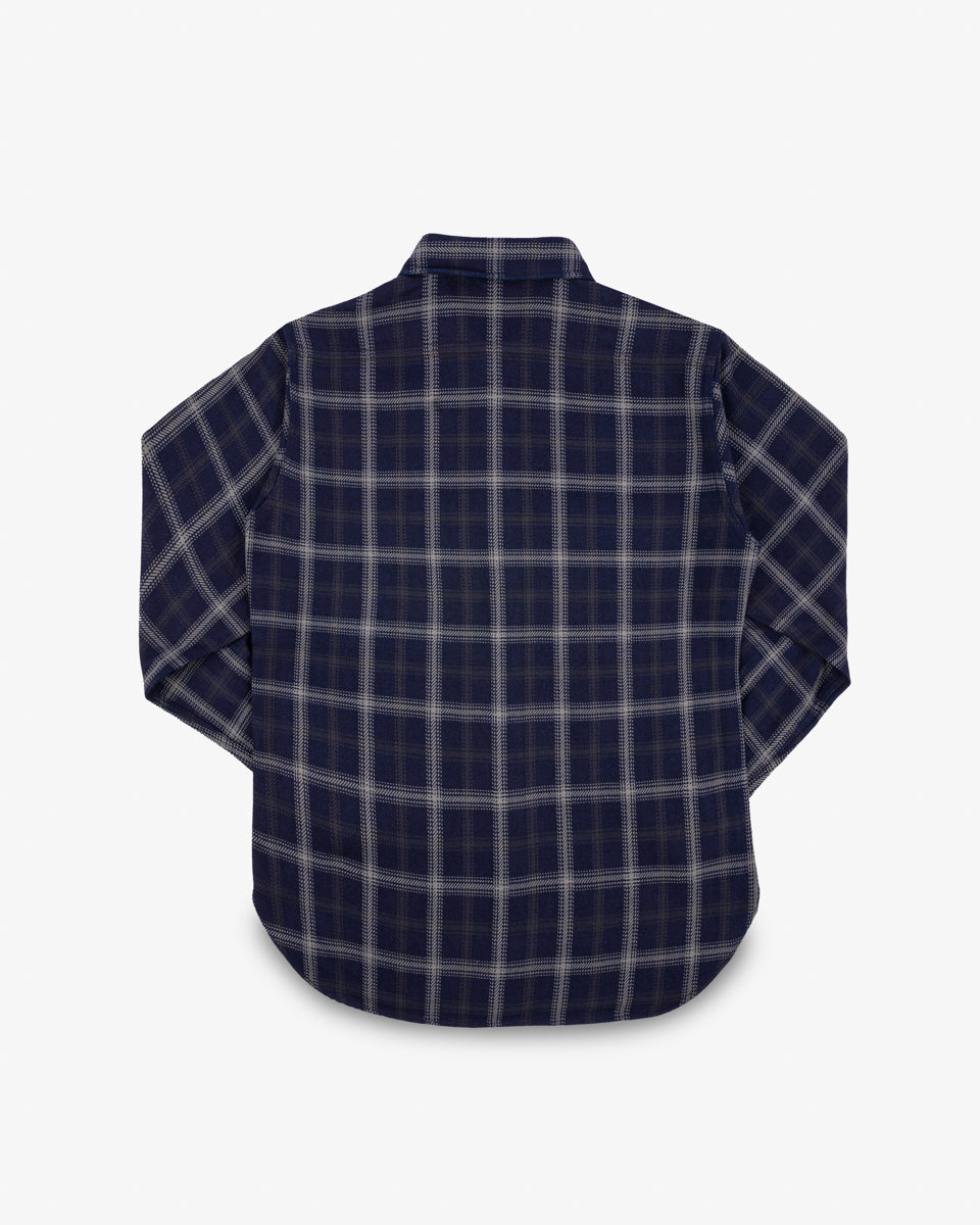 IHSH-412-BLK - 9oz Selvedge Indigo Check Flannel Work Shirt - Indigo/ Black