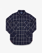 IHSH-412-BLK - 9oz Selvedge Indigo Check Flannel Work Shirt - Indigo/ Black