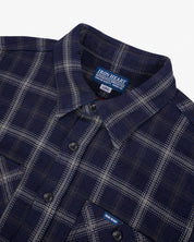IHSH-412-BLK - 9oz Selvedge Indigo Check Flannel Work Shirt - Indigo/ Black