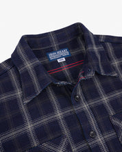 IHSH-412-BLK - 9oz Selvedge Indigo Check Flannel Work Shirt - Indigo/ Black