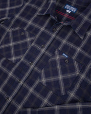 IHSH-412-BLK - 9oz Selvedge Indigo Check Flannel Work Shirt - Indigo/ Black