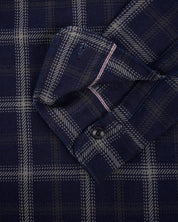 IHSH-412-BLK - 9oz Selvedge Indigo Check Flannel Work Shirt - Indigo/ Black