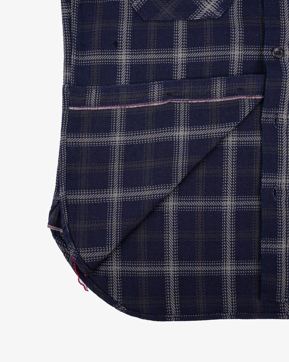 IHSH-412-BLK - 9oz Selvedge Indigo Check Flannel Work Shirt - Indigo/ Black