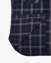 IHSH-412-BLK - 9oz Selvedge Indigo Check Flannel Work Shirt - Indigo/ Black
