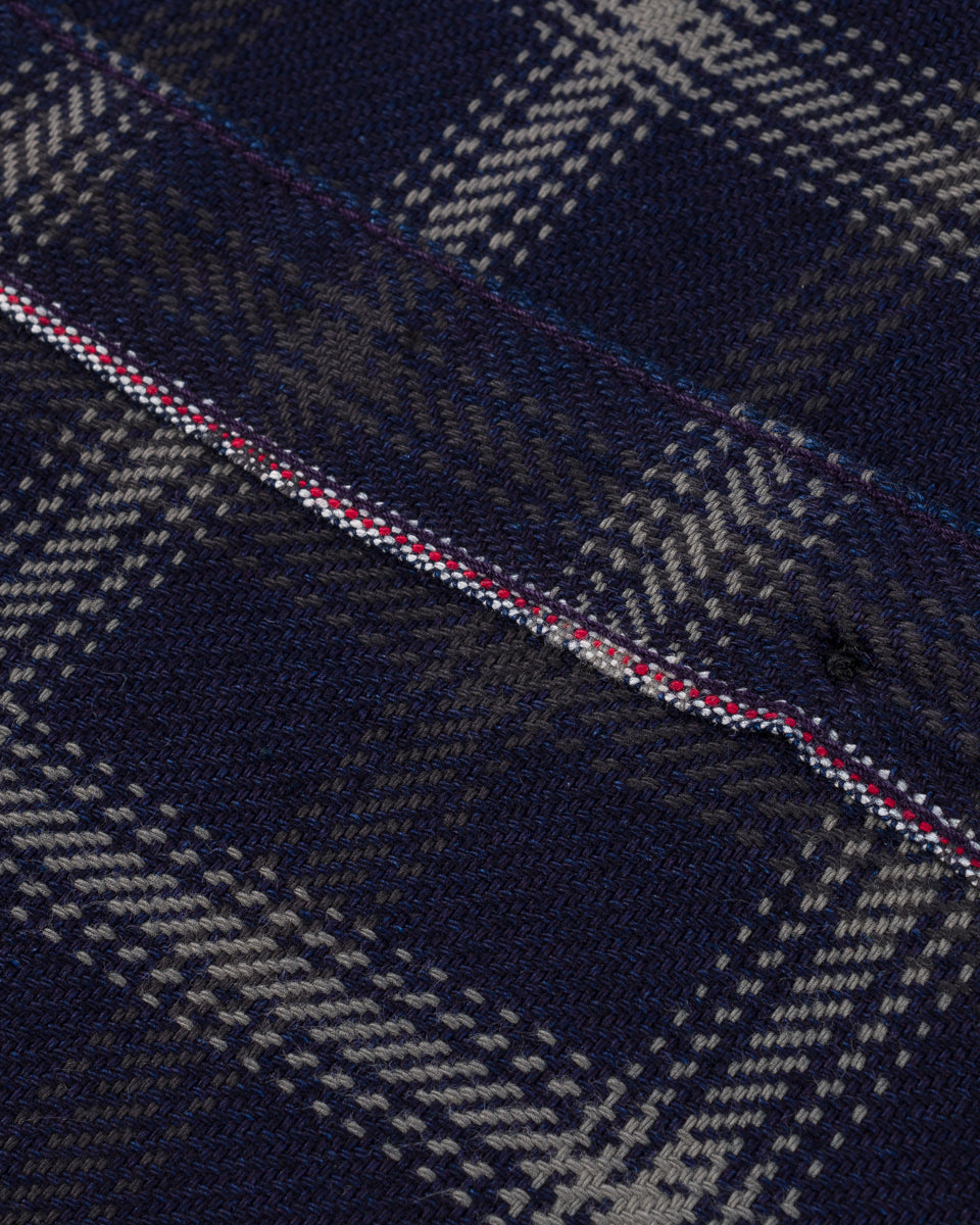 IHSH-412-BLK - 9oz Selvedge Indigo Check Flannel Work Shirt - Indigo/ Black