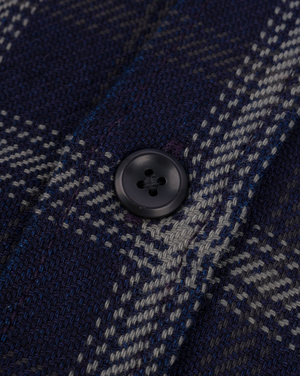 IHSH-412-BLK - 9oz Selvedge Indigo Check Flannel Work Shirt - Indigo/ Black