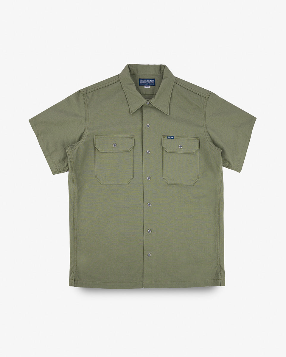 IHSH-415-GRN - 8oz Ripstop Short Sleeved Mechanic Shirt - Military Green