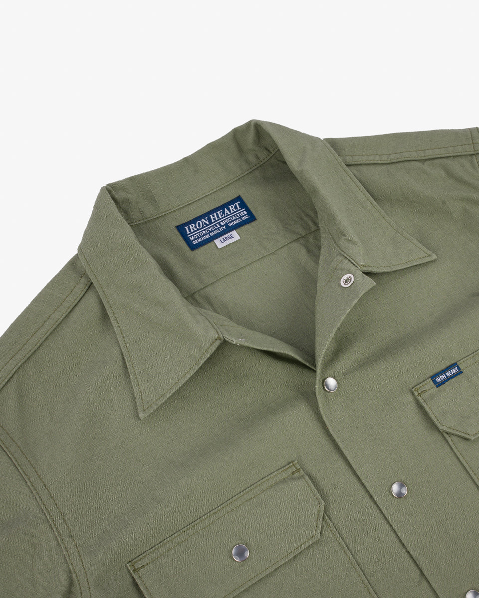 IHSH-415-GRN - 8oz Ripstop Short Sleeved Mechanic Shirt - Military Green