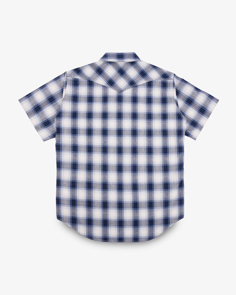 IHSH-418-BLU - 5oz Selvedge Short Sleeved Madras Check Western Shirt - Blue