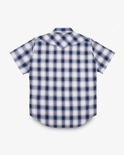 IHSH-418-BLU - 5oz Selvedge Short Sleeved Madras Check Western Shirt - Blue