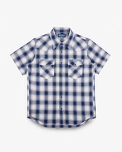 IHSH-418-BLU - 5oz Selvedge Short Sleeved Madras Check Western Shirt - Blue