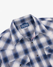 IHSH-418-BLU - 5oz Selvedge Short Sleeved Madras Check Western Shirt - Blue