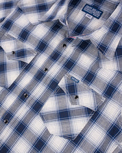 IHSH-418-BLU - 5oz Selvedge Short Sleeved Madras Check Western Shirt - Blue