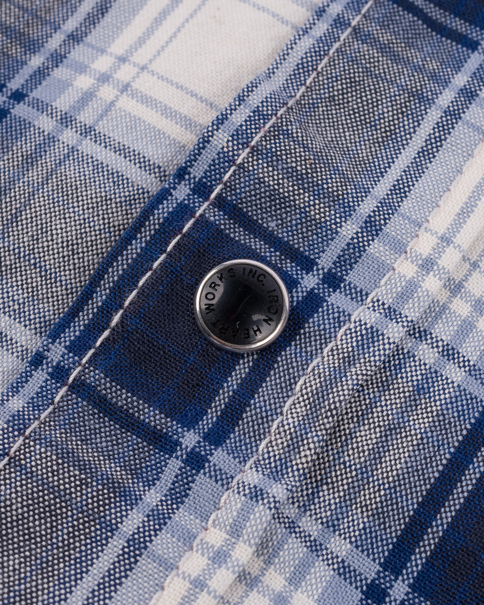 IHSH-418-BLU - 5oz Selvedge Short Sleeved Madras Check Western Shirt - Blue