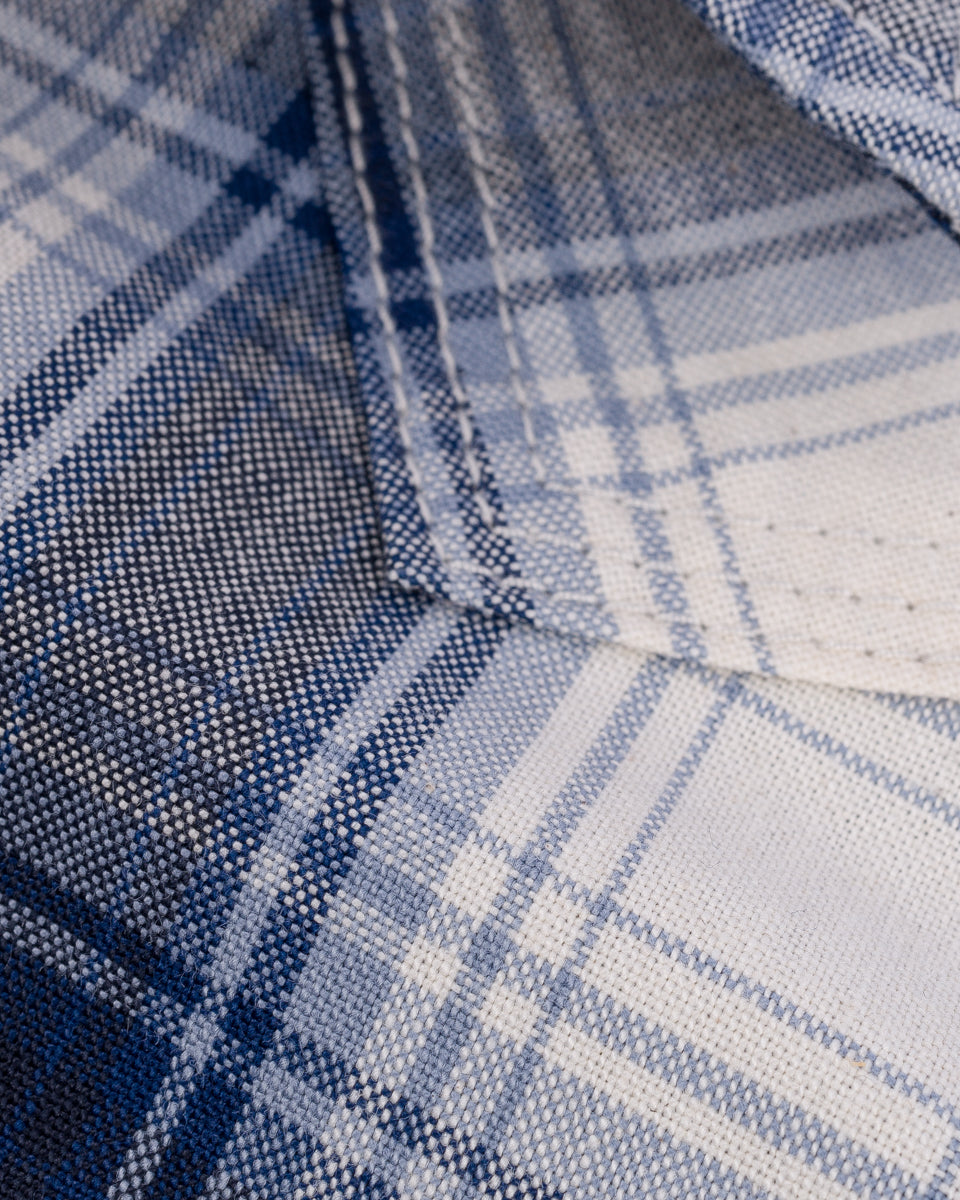 IHSH-418-BLU - 5oz Selvedge Short Sleeved Madras Check Western Shirt - Blue