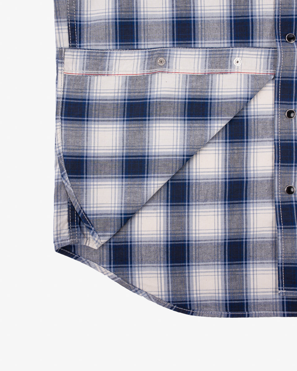 IHSH-418-BLU - 5oz Selvedge Short Sleeved Madras Check Western Shirt - Blue