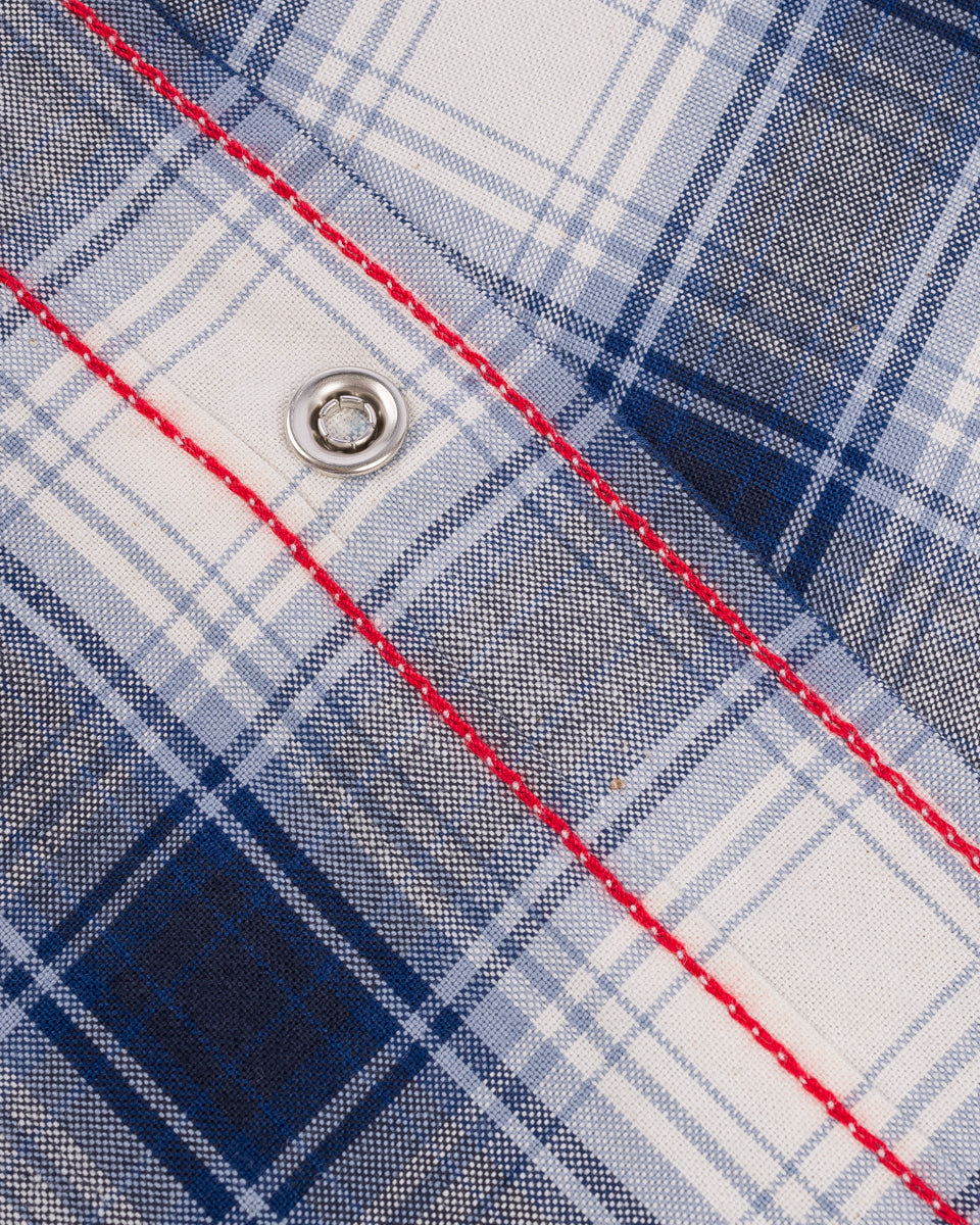 IHSH-418-BLU - 5oz Selvedge Short Sleeved Madras Check Western Shirt - Blue