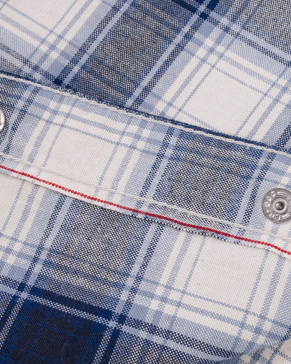 IHSH-418-BLU - 5oz Selvedge Short Sleeved Madras Check Western Shirt - Blue