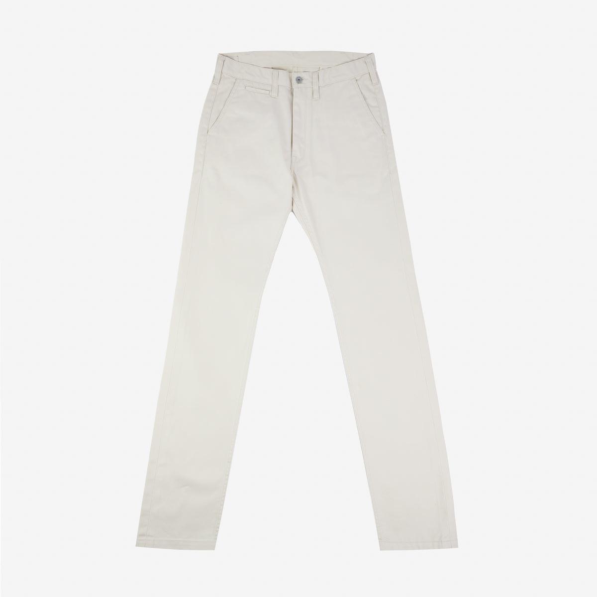 Image showing the IH-727-IVO - 9oz Mercerised Selvedge Cotton Medium/High Rise Tapered Chinos - Ivory which is a Trousers described by the following info Bottoms, Iron Heart, Released, Trousers and sold on the IRON HEART GERMANY online store