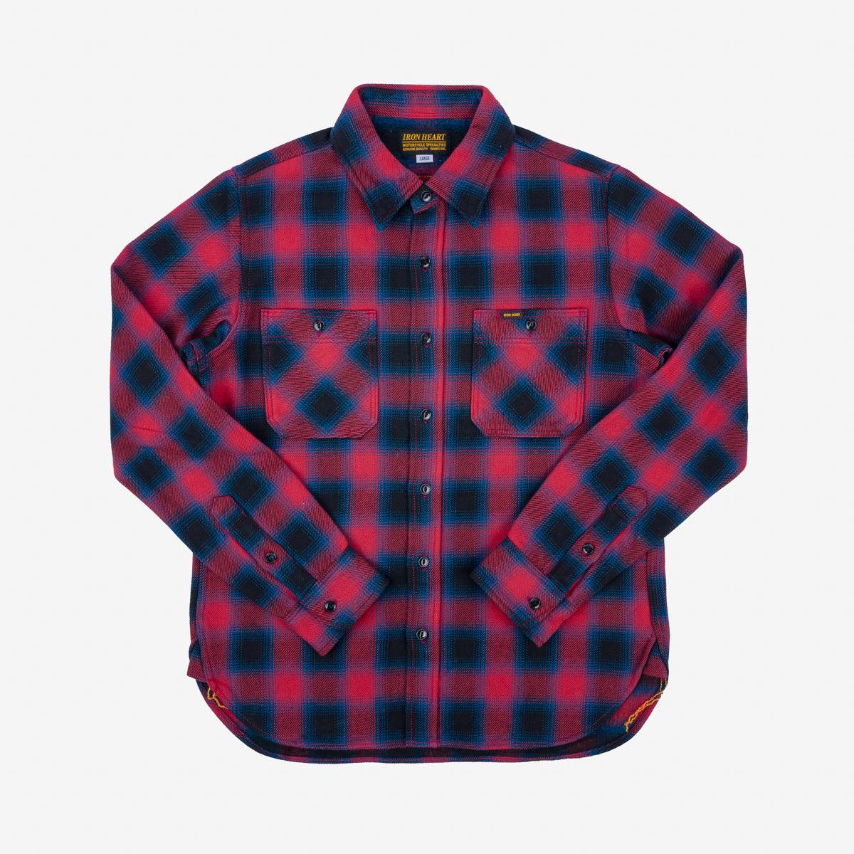 IHSH-379-RED - Ultra Heavy Flannel Ombre Check Work Shirt - Red