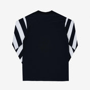 IHTB-11-BLK - 7.5oz Cotton Long-Sleeved Crew Neck - Black with striped arms