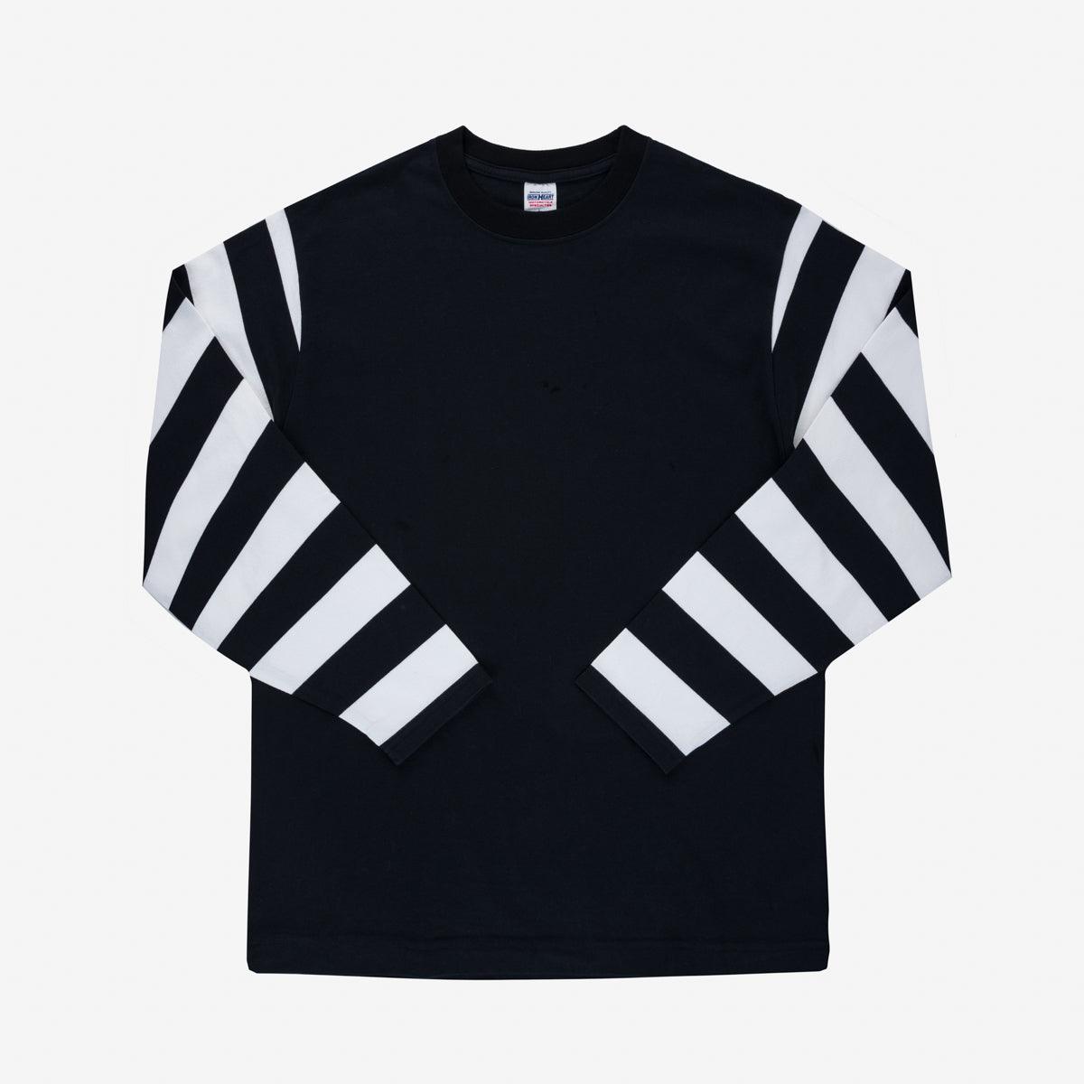 IHTB-11-BLK - 7.5oz Cotton Long-Sleeved Crew Neck - Black with striped arms