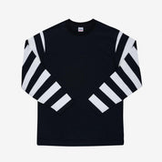 IHTB-11-BLK - 7.5oz Cotton Long-Sleeved Crew Neck - Black with striped arms
