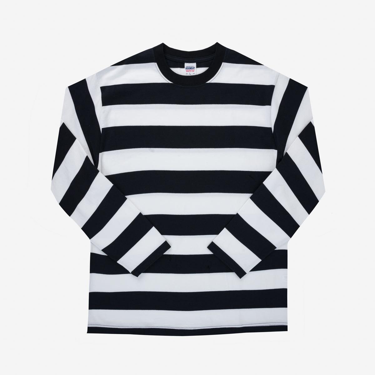 IHTB-09-BLK - 7.5oz Cotton Long-Sleeved Crew Neck - Black and White Stripes